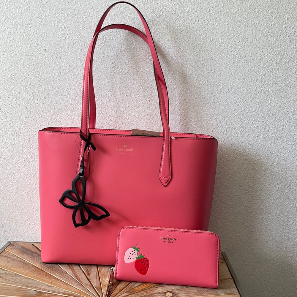 Kate Spade Hot Pink/Coral Purse Tote And Wallet